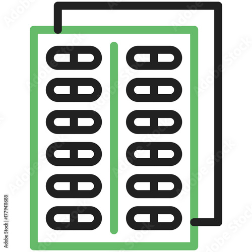 Pill blister pack: A meticulously crafted graphic depicts a neatly arranged blister pack, showcasing a collection of essential pills, with their precise formation emphasized.