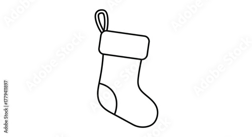 Simple line art illustration of a christmas stocking on a white background