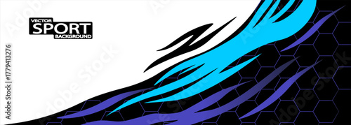 Exclusive blue, white and black color combination sport racing car livery design, for universal medium eps10 vector ready to print.