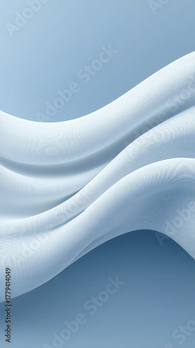 A blue and white striped piece of fabric with a wave pattern. The fabric is flowing and he is made of a thin material