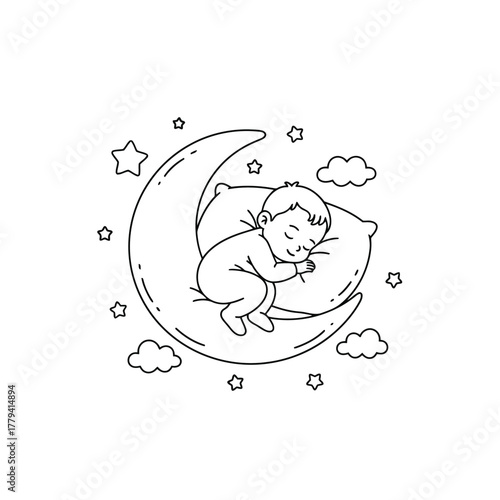 Baby sleeping on moon