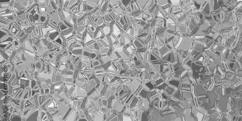 Abstract grayscale geometric pattern with a crystalline or ice-like texture, creating a complex and detailed background with varying shades of gray and light reflections, perfect for digital art