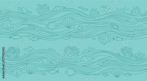 Underwater Coral Reef Scene with Marine Life.