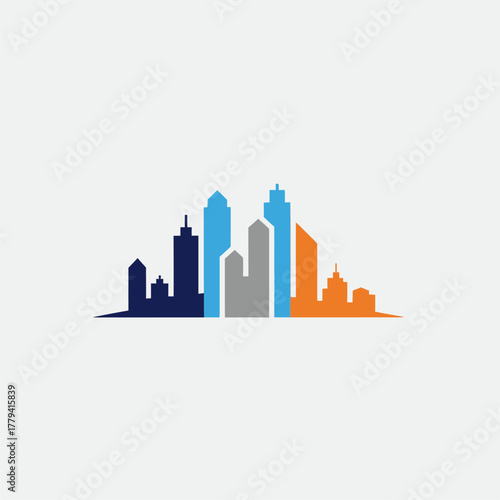 Abstract skyline silhouette showcasing modern architecture in vibrant colors against a simple backdrop