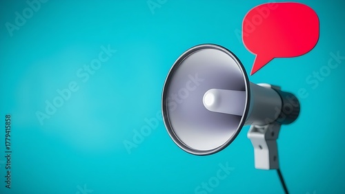 pronouncement. Megaphone with speech bubble against simple backdrop, public awareness campaigns, NGO reports, designed for public awareness campaigns and NGO communications, clarifies policy.
