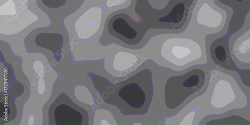 Abstract topographic contour map pattern with varying shades of gray and subtle purple and blue outlines creating a textured, organic, and flowing visual effect for backgrounds and design
