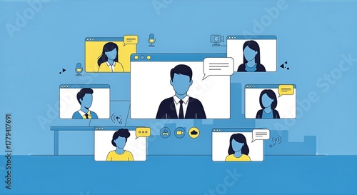 Virtual Meeting Illustration Connecting Remotely with Colleagues.