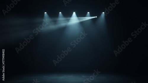 showbiz. Empty stage with a dramatic smoky spotlight beam cutting through darkness. event programs, museum guides, designed for cultural heritage projects and event programs, preserves heritage.