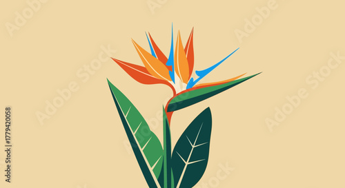 Stylized bird of paradise blossom illustration on a light background