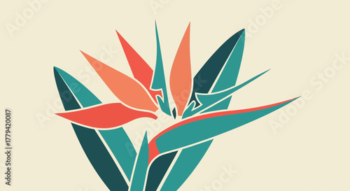 Stylized bird of paradise illustration with retro color palette scheme design