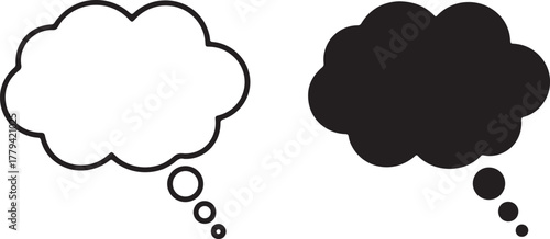 Outline and filled thought bubbles with smaller circles speech bubble black