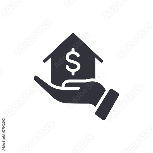 Hand Holding House With Dollar Sign Symbol Flat Design