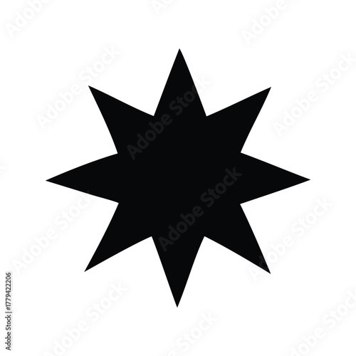 Geometric heart icon with a central sunburst star design. Abstract black and white vector symbol of love, light, and passion on an isolated background
