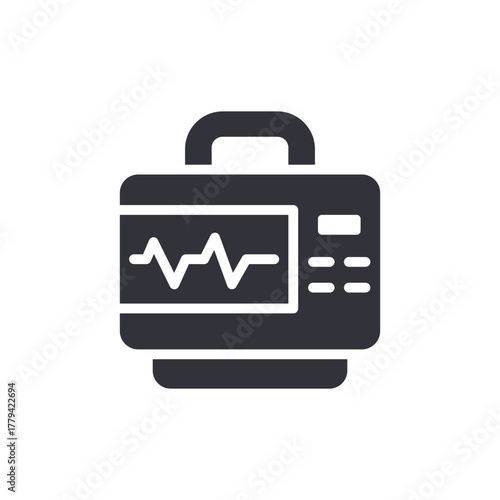 Portable Defibrillator Device Icon With Heart Rhythm Display