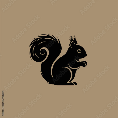 Elegant silhouette of a squirrel sitting gracefully, showcasing its bushy tail against a neutral backdrop