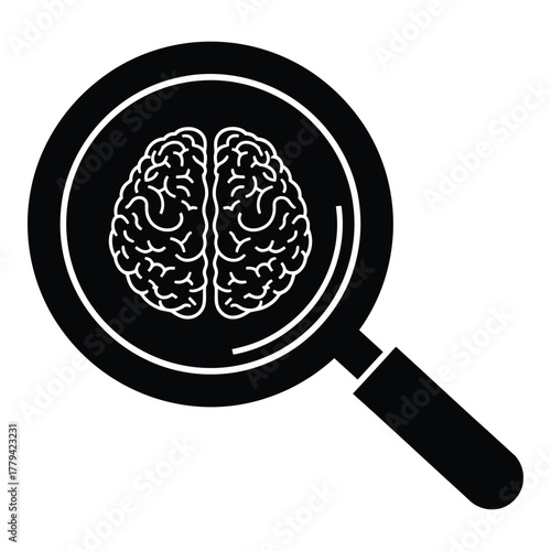 Brain magnified silhouette isolated on transparent background, Vector