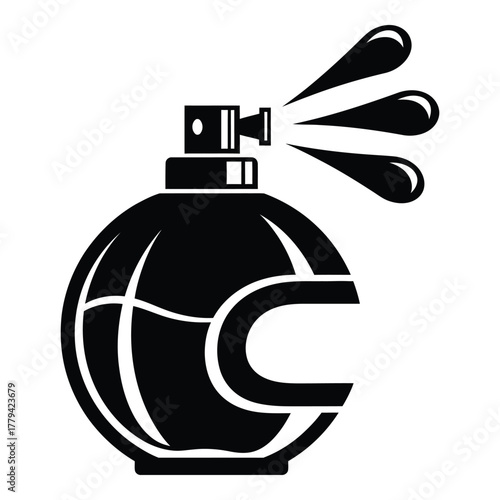 Spraying perfume bottle silhouette isolated on transparent background, Vector
