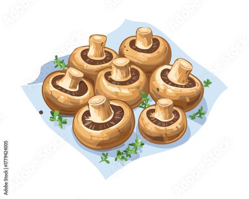 A generous pile of whole, fresh, earthy button mushrooms, often used for grilling, sautéing, or as a hearty ingredient in various recipes - Vector Illustration