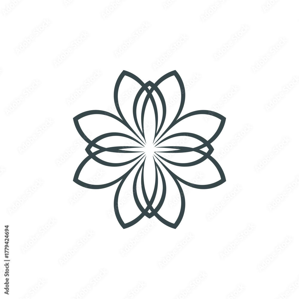 Naklejka premium Intricate floral design with overlapping petals creating a symmetrical pattern on a white background
