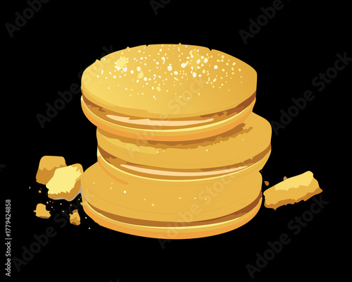 Stack of thick round vanilla butter cookies or shortbread biscuits with a granulated sugar coating for a snack - Vector Illustration