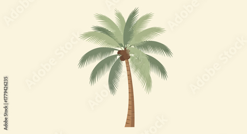 Cartoon Coconut Palm Tree Illustration on an Ivory Background, Perfect Tropical Theme