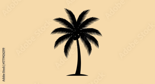 Isolated Palm Tree Silhouette on Neutral Backdrop for Tropical Design