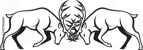 Stylized Illustration of Two Stags Locking Antlers in Confrontation