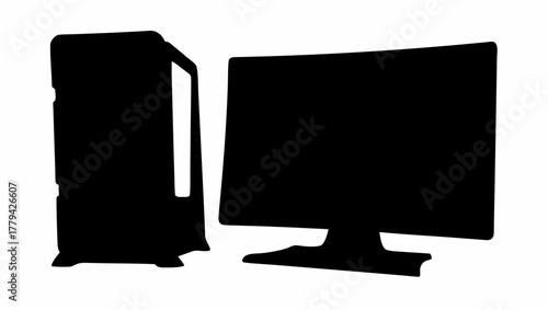 Silhouette of a desktop computer with a curved monitor showing a modern and sleek design aesthetic look