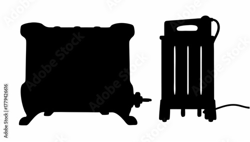Silhouette depiction showcasing a vintage radiator alongside a modern electric radiator design element