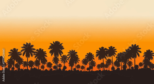 Silhouette of tropical palm trees at sunset evoking a sense of paradise