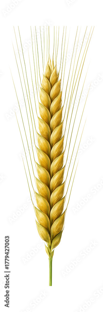 Fototapeta premium Barley spike featuring alternating spikelet rows and noticeable awns.