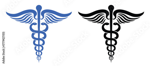 caduceus, medical symbol, health, healthcare, medicine, snake, staff, wings, blue, black, icon, symbol, emblem, logo, design, graphic, science, treatment, doctor, hospital, pharmacy, healing, wellness