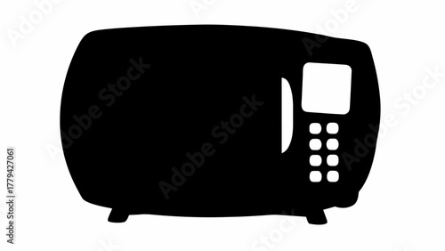 Silhouette illustration of a microwave oven with a control panel and a door on a white background