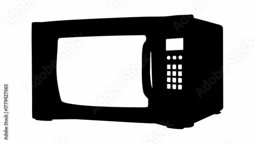 Silhouette of a microwave oven with a control panel and a door against a white background image view