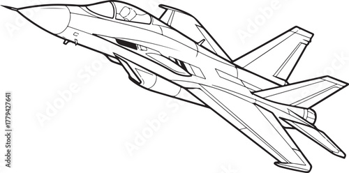 Dynamic Line Art Illustration of a Military Fighter Jet in Flight