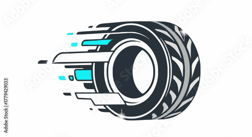 Dynamic automotive tire illustration with motion lines, symbolizing speed and performance for a car service or garage logo
