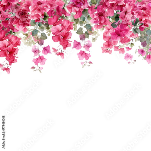Vibrant pink bougainvillea cascade, perfect for romantic designs, wedding invitations, or elegant floral accents. Add a touch of summer beauty!