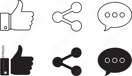 Thumbs up share and speech bubble icons like comment