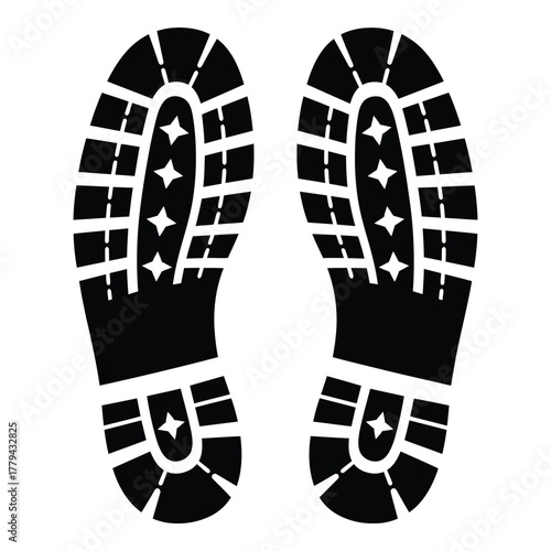 Shoe print silhouette with star tread isolated on transparent background, Vector