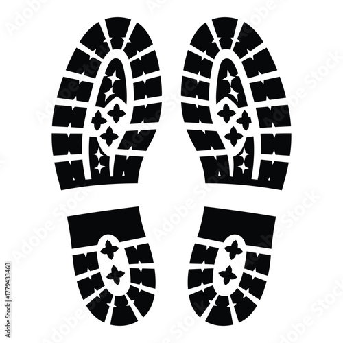 Boot footprints silhouette isolated on transparent background, Vector