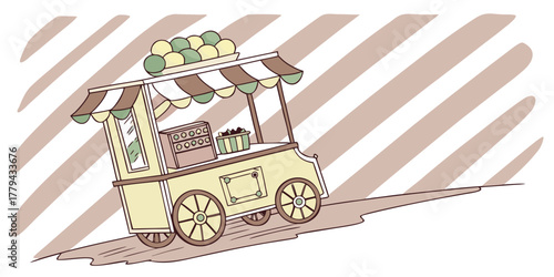 Cute watercolor candy cart with balloons trolley street truck