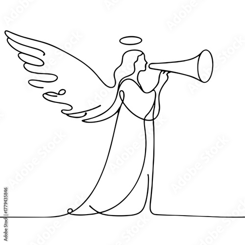 Angel announcing the good news Biblical Christmas Scenes outline / minimal linear vector