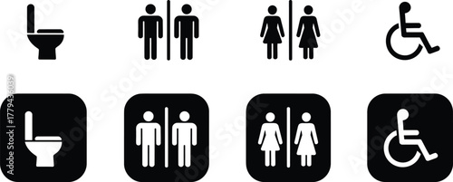 Restroom signs for men women and accessible persons in black vector format