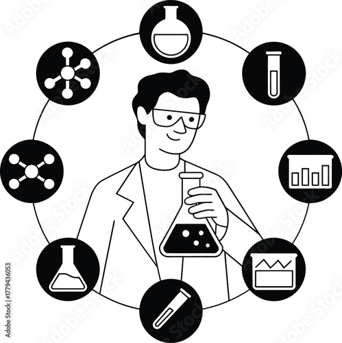 Scientist with research tools conducting experiment in a science laboratory
