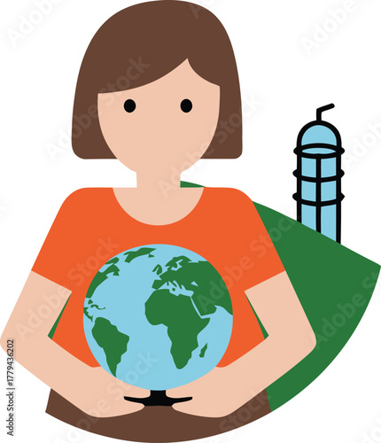 Vector illustration showing a person holding a globe with a drink