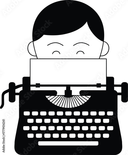 Writer at typewriter icon vector illustration creative process creativity concept