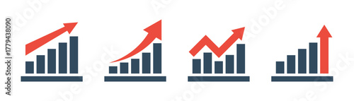 Set of Illustrator growth graph colored vector icons. Collection of growth charts. Symbol for growth, progress and report