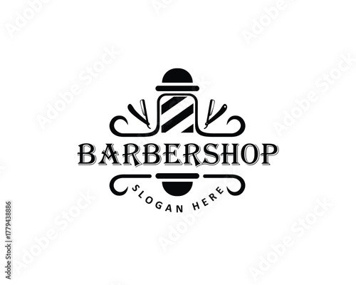 Creative barbershop logo with black and white base color is very suitable for your brand logo.