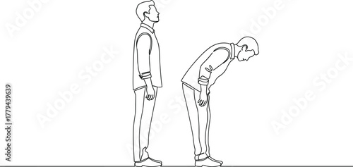 Male fashion figure template showing standing and bending forward pose, vector body outline sketch for apparel and movement design reference