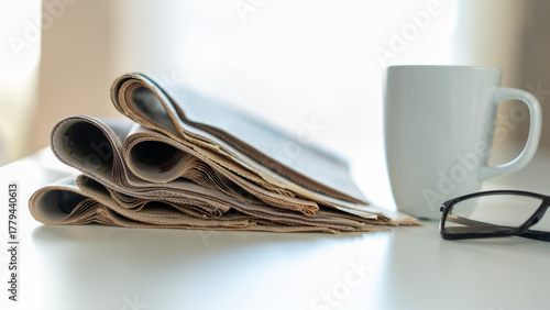 newspapers and glasses at office